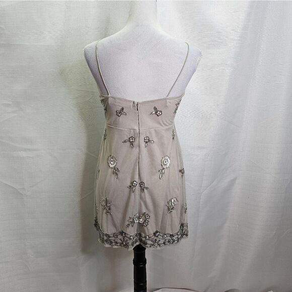 Altar'd State Champagne Beaded Sparkle Faux Wrap Mini Dress Size Small - Picture 8 of 12